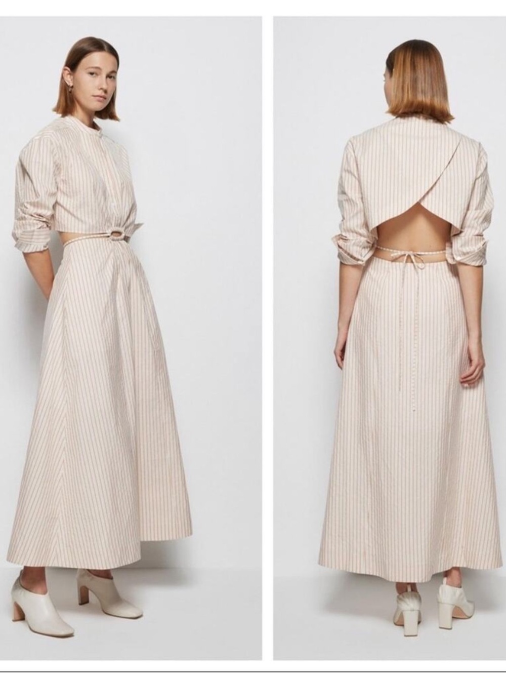 Jonathan Simkhai Cream-and-Red Pinstriped Backless Maxi Dress